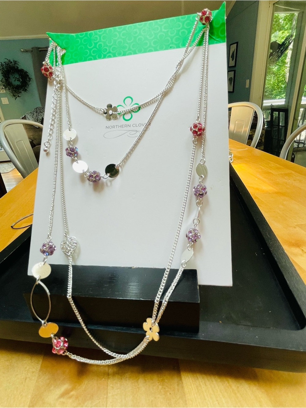 Norther Clover Silver Multi-Strand Floral Necklace with Pink & Purple Beads